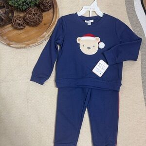 Magnolia Navy Pajama Set with Bear Applique and Red Hat